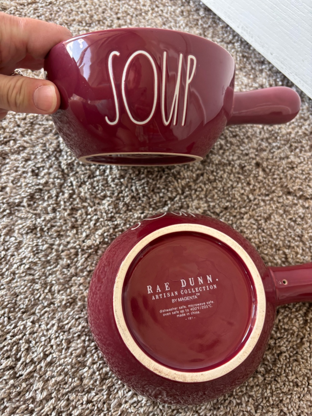 Set of two soup Rae Dunn SOUP bowls with handle ceramic